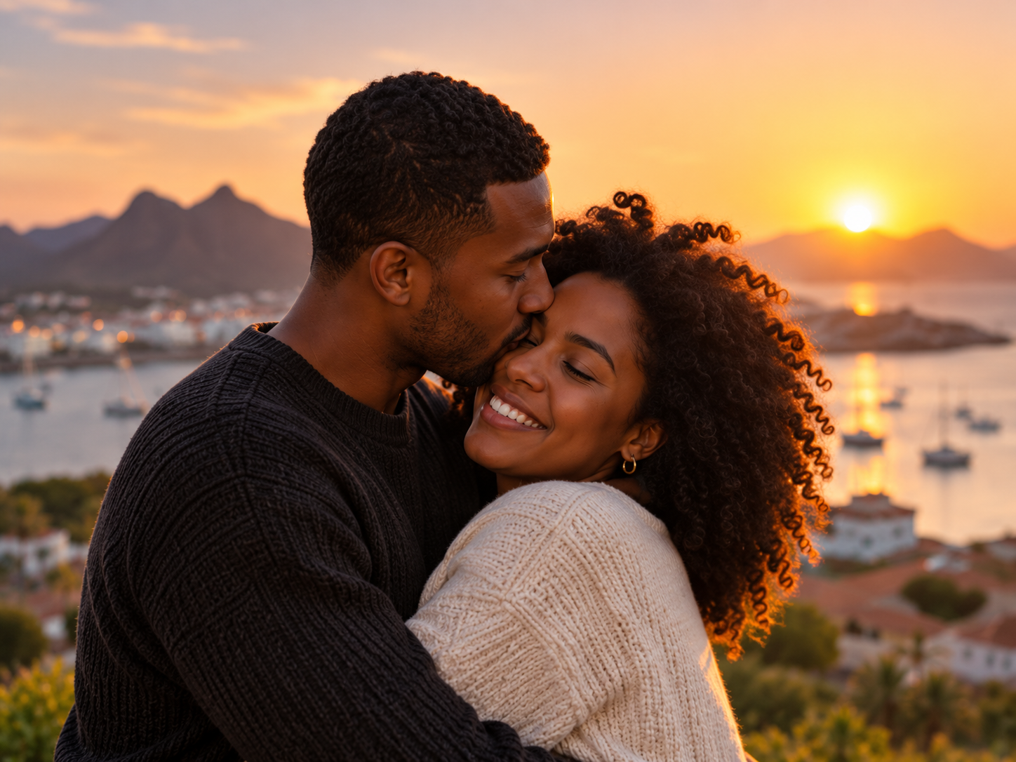 Um abraço do casal da demonstração junto ao mar